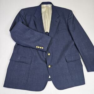 Palm Beach Blazer Mens 50R Navy Gold Button Hopsack Suit Jacket VTG Made in USA